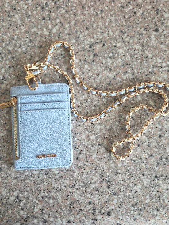 Anne Klein Pale Blue Card & Key Holder with Gold Chain