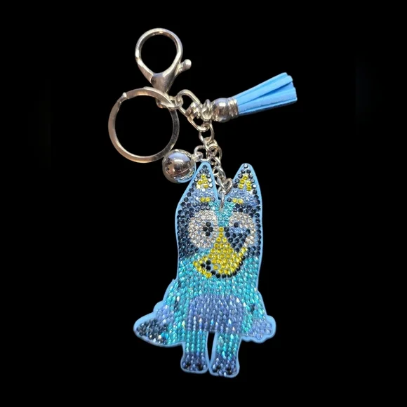 Bluey Character Rhinestone Bag Charm Keychain
