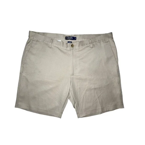 Chaps Golf Shorts Men Size 40 Tan Khaki Flat Front Performance Polyester Casual