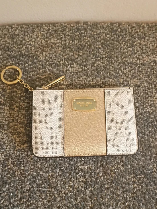 Michael Kors White and Rose Gold Logo Card Holder Keychain