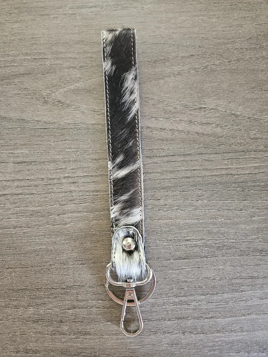 Cowhide Leather Wristlet Keychain - Black & White-NWOT