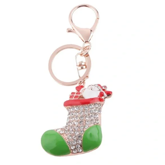 🎅🏻 SALE Christmas Stocking holiday keychain or bag charm red green and gold