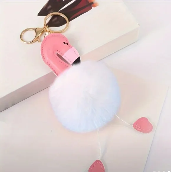 Flamingo Shaped Faux Fur Keychain