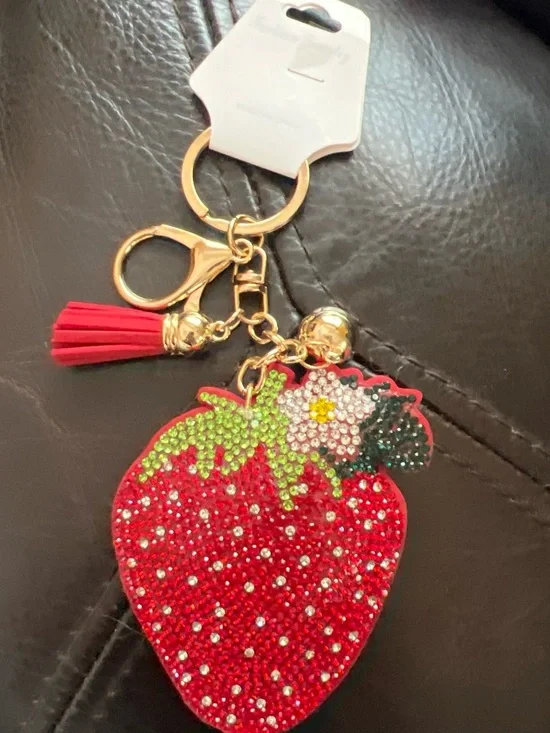 Sparkling Red Strawberry Keychain Bag Charm with Tassel