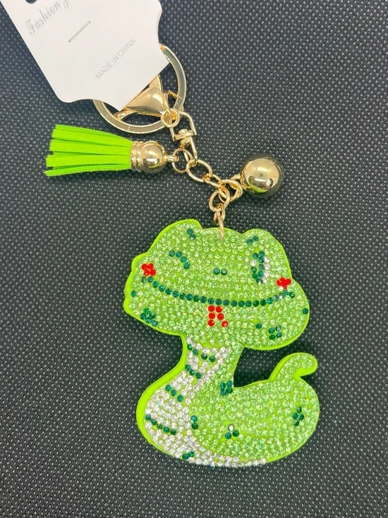 Green Rhinestone Snake Keychain with Tassel