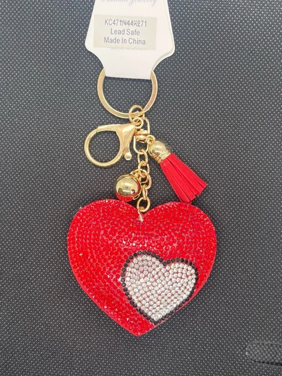 Heart Tassel Keychain Bag Charm - Red