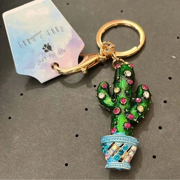 Ella & Elly Cactus Rhinestone Keychain