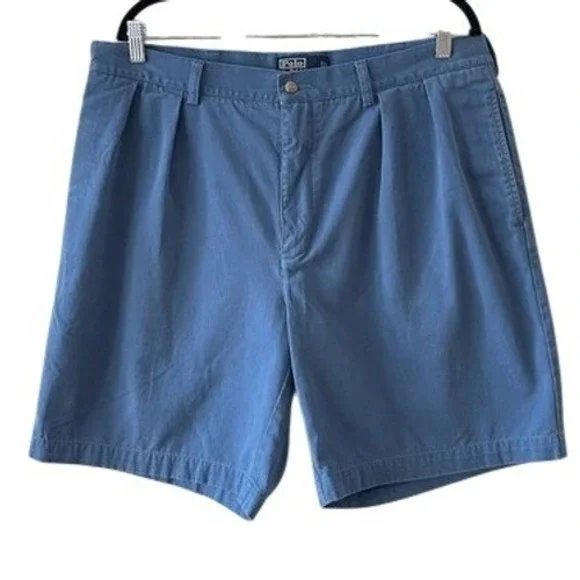 Polo Ralph Lauren Tyler Short‎ Mens 38 Blue Pleated Cotton Chino Shorts Classic
