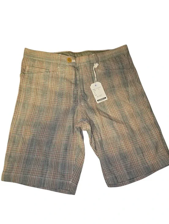 NWT ts(s) Takuji Suzuki Japanese Menswear Plaid Shorts Cotton Linen Blend 2 S/M