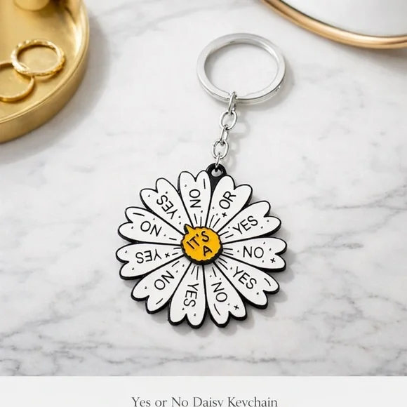 NEW Yes or No Daisy Rotatable Decision-Maker Keychain Charm NWT
