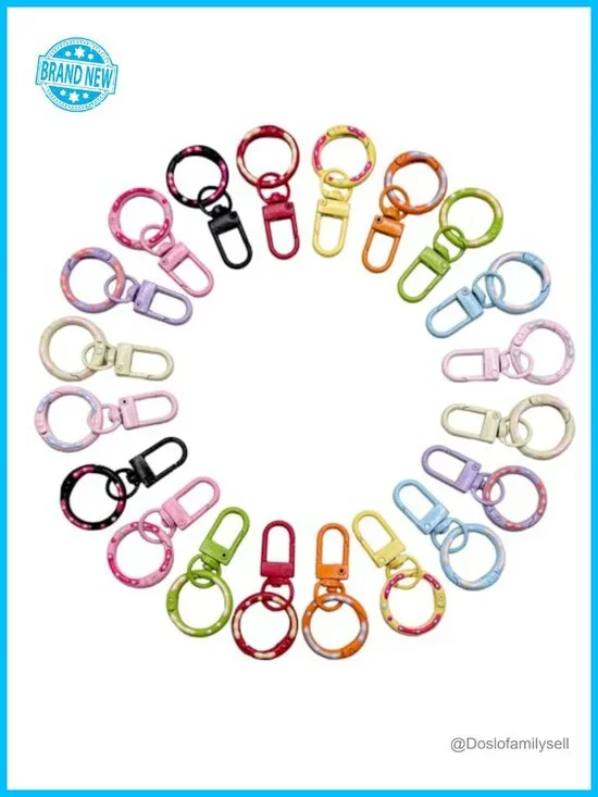 20-Piece Donut Key Rings & Lobster Claw Clasps, Zinc Alloy Keychain Clips for