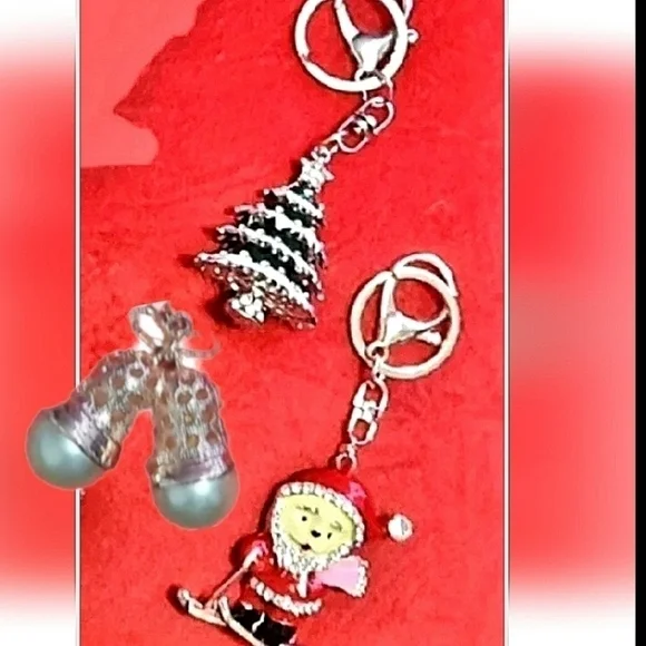 Christmas Santas Tree Bells Enamel Crystal Keychain