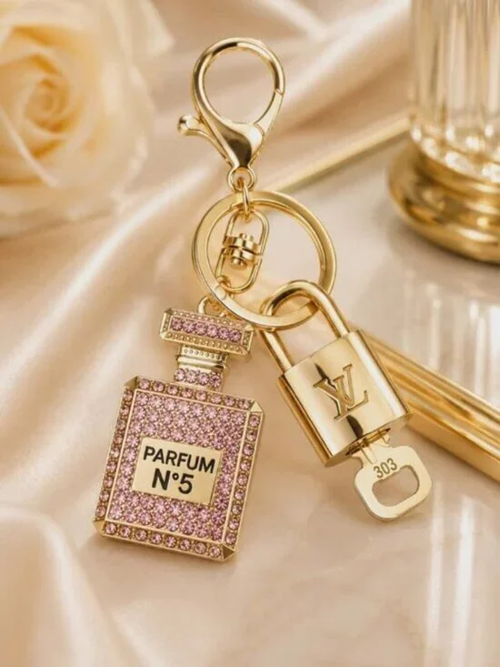 Louis Vuitton Gold Lock 🔒 Authentic LV Key + Unbranded N5 Bottle Bag Charm