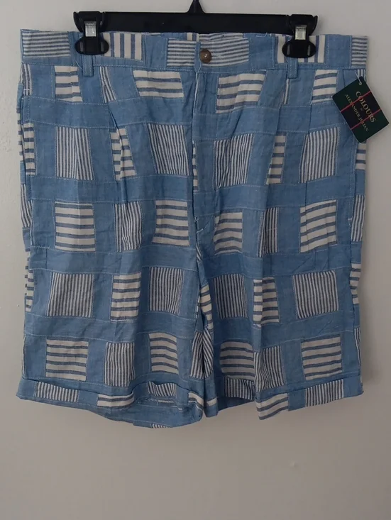 Colours By Alexander Vintage  Patchwork Light Blue & White Cotton Shorts #3840
