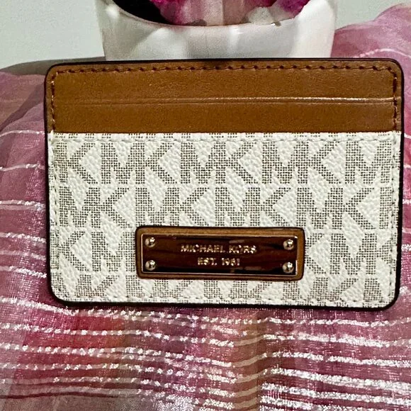 Michael Kors MK Signature khaki brown card case