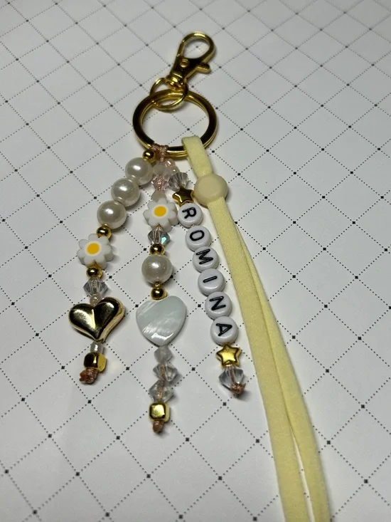 Personalized Yellow Tassel Keychain with Bead Charms
