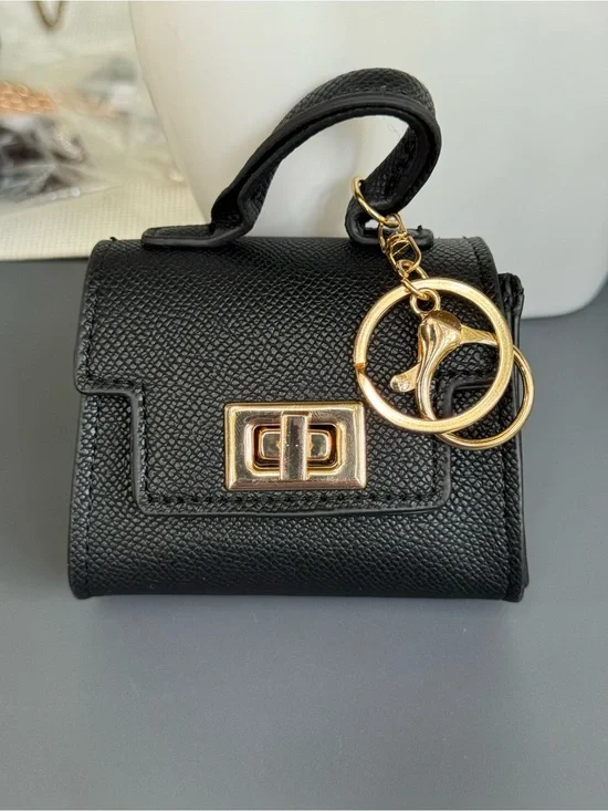 NWOT Mini Micro Satchel Bag Keychain Charm Purse Gold Hardware Keyring Black