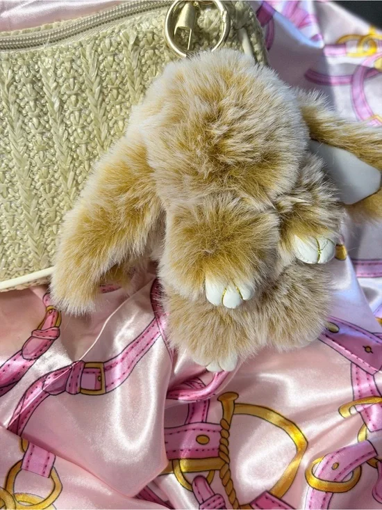 Plush Bunny Keychain - Tan Faux Fur Accessory