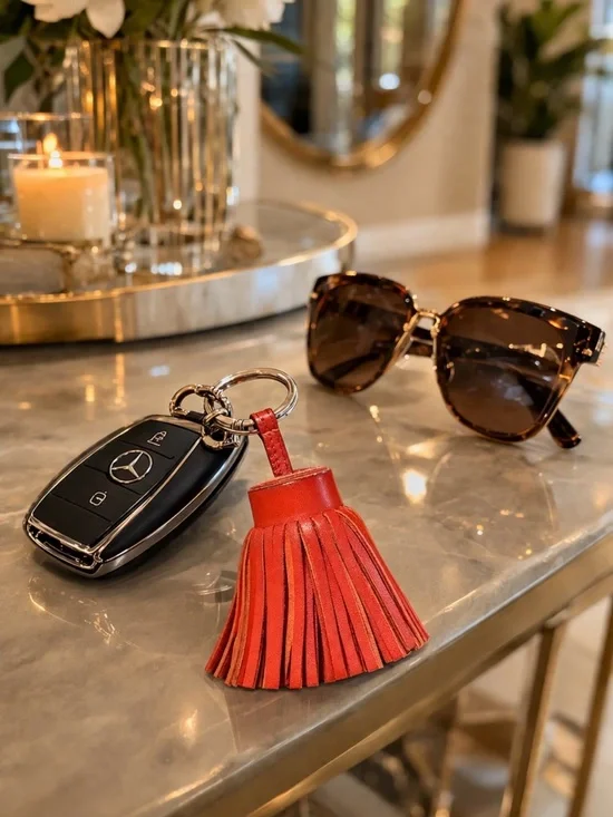 AUTHENTIC HERMES CARMEN PORTE CLES RED LEATHER TASSEL KEYCHAIN BAG CHARM