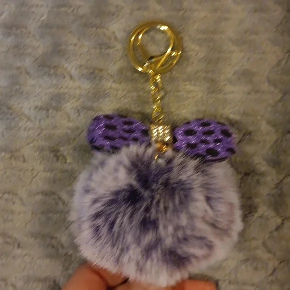 Purple and Gold Keychain with Pom Pom