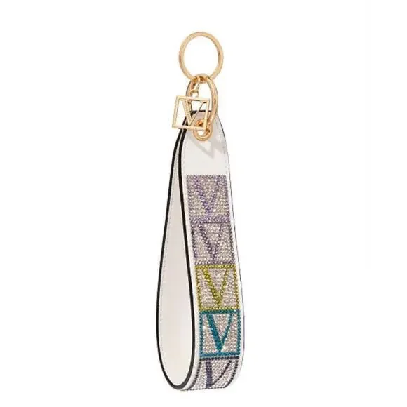 VICTORIA’S SECRET white strap glittering rhinestones Keychain