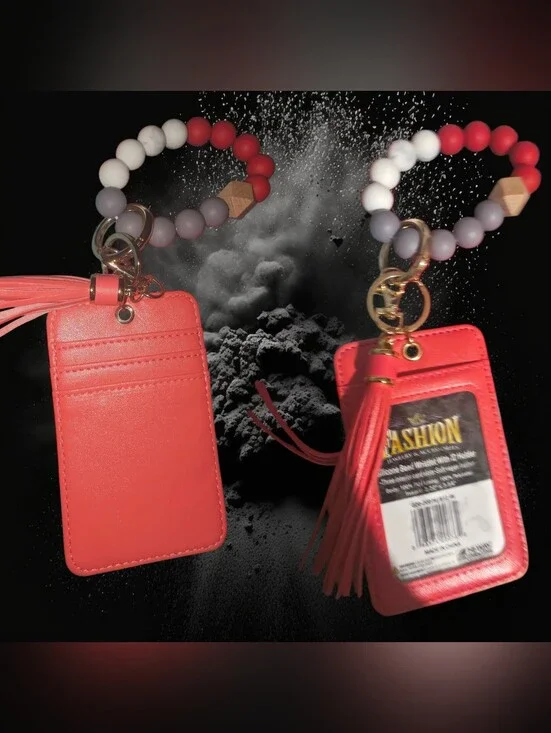 Red Wristlet Card Holder with Tassel Keyring