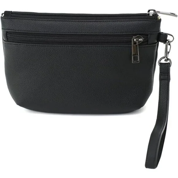 Small PU Leather Wristlet Wallet for Women Zipper Clutch with Detachable Handles