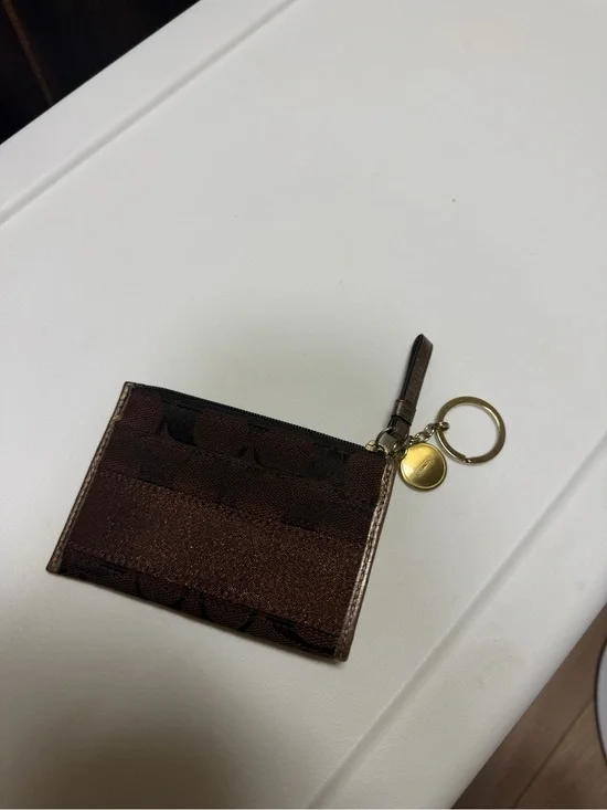 Coach Brown Signature Cardholder Key Ring