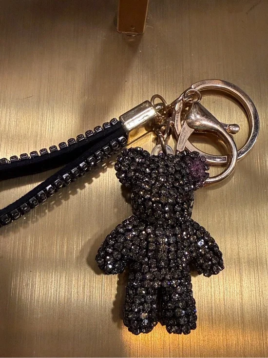 Crystal Teddy Bear Keychain with Rhinestone Strap