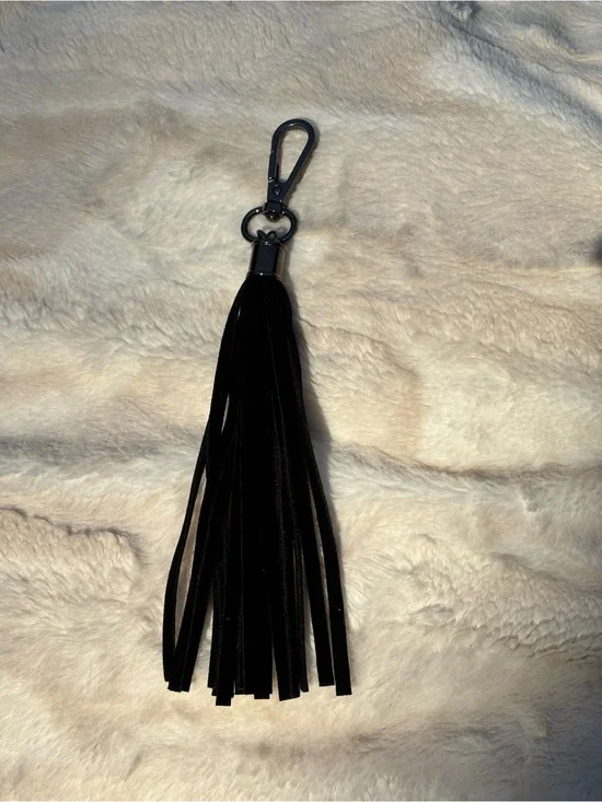 Gunmetal & Black Suede Tassel Bag Charm/Keychain Accent