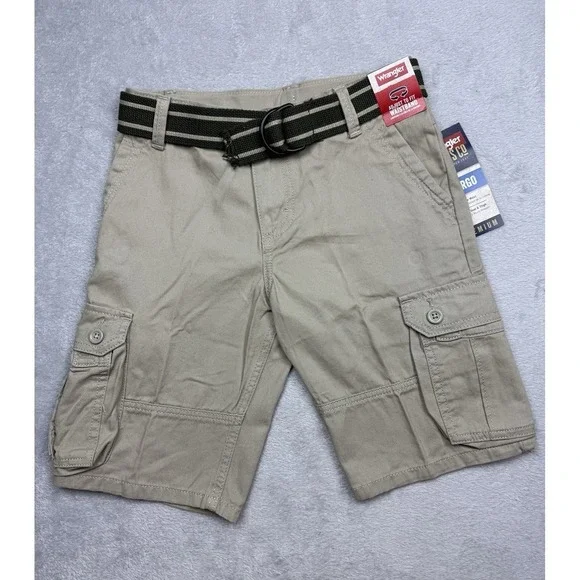 Wrangler Boys Beige Cargo Shorts Size 8 Regular Adjustable Waist Belt