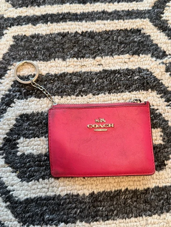 COACH Pink Leather Zip Card Key Pouch Mini Skinny ID Case