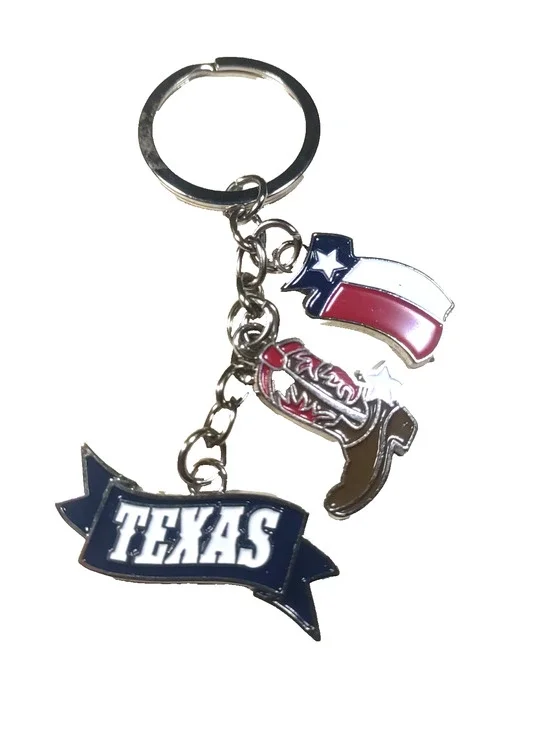Keychain Dangles Charms Texas Flag Boots Red White Blue Metal Enamel
