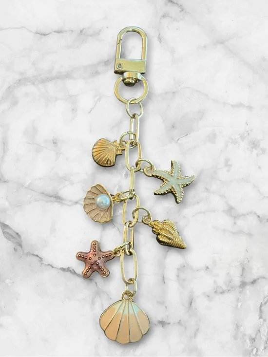 Gold Seashell & Starfish Bag Charm Keychain