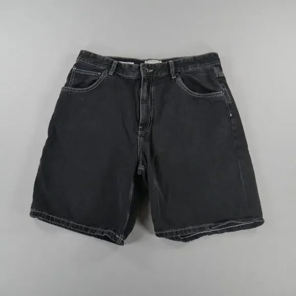Pull&Bear Baggy Black and White Jean Shorts Mens Size 36 Jorts Streetwear