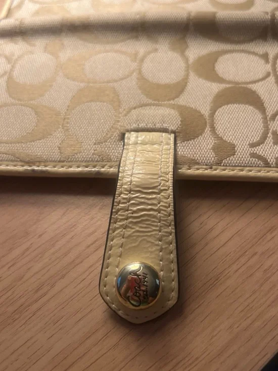 Coach Pale Yellow Signature Canvas Wristlet with Patent Trim