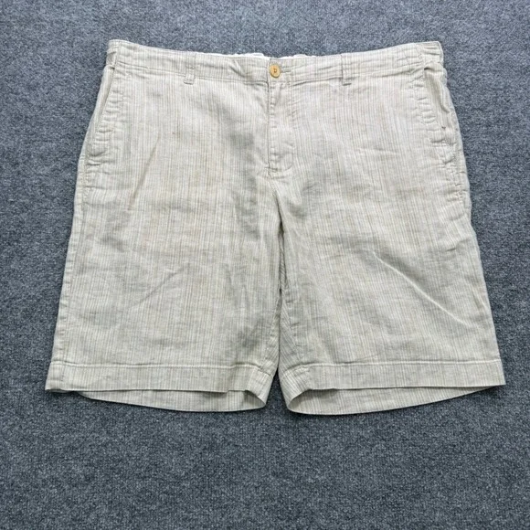 Tommy Bahama Shorts Mens XXL Beige Linen Blend Herringbone Stripe Casual Beach