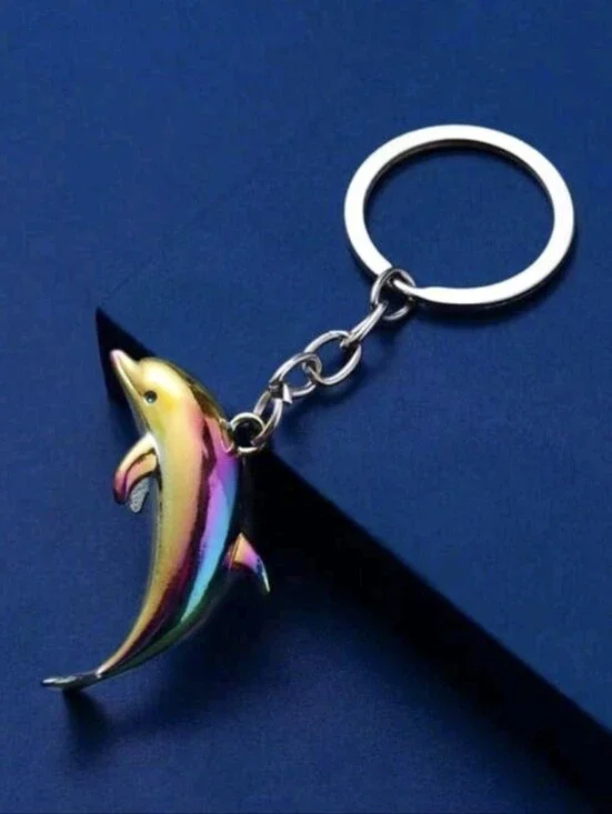 Tiny Rainbow Metallic Dolphin Bag Charm/ Keychain NEW