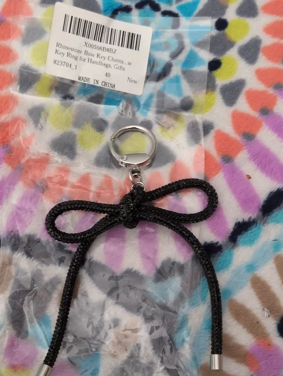 Black Rhinestone Bow Keychain Key Ring