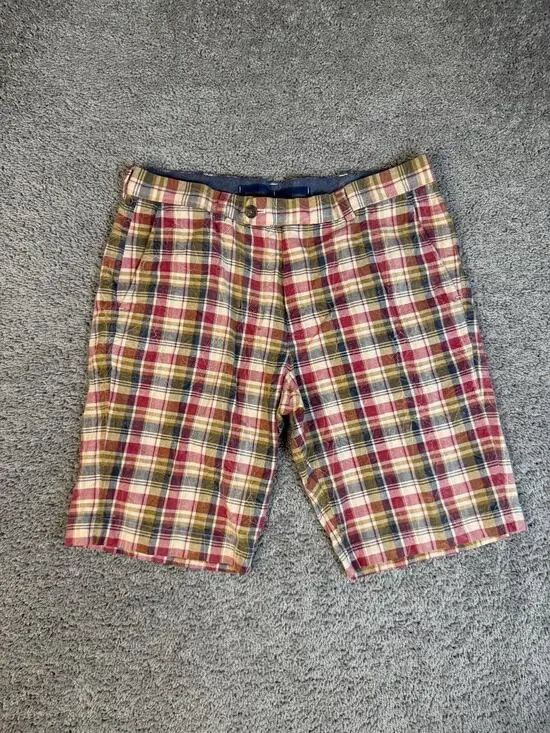 Brooks Brothers Shorts Mens 34 Multicolor Madras Plaid Chino Cotton 11 In Inseam