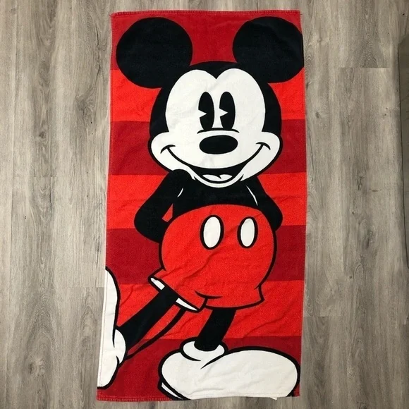 Disney Mickey Mouse Beach Towel Vintage Y2K Walt Disney World Swim Red Black