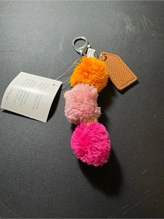 thirty-one Pom Pom Keychain in Bright Pink, Peach & Orange