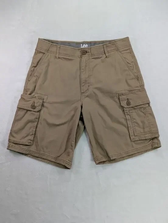 Lee Extreme Motion Crossroad Men Sz 32 Khaki Tan Cargo Shorts Flat Front Comfort
