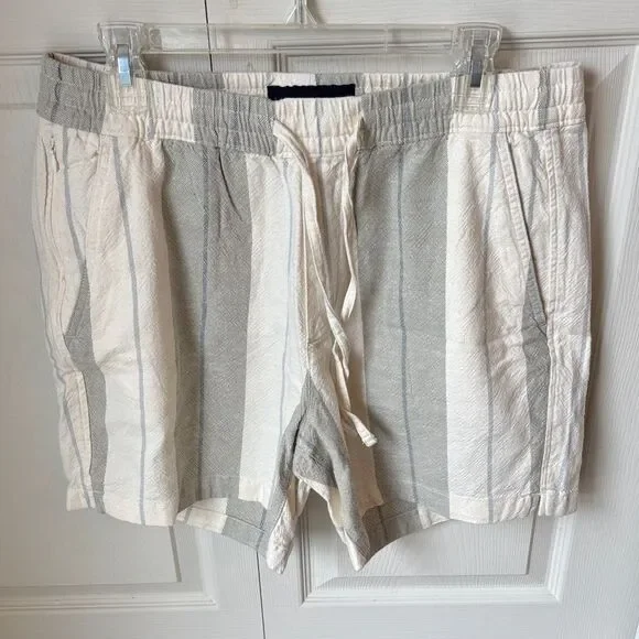 Abercrombie Men lightweight Striped Cream linen cotton blend drawstring Shorts M