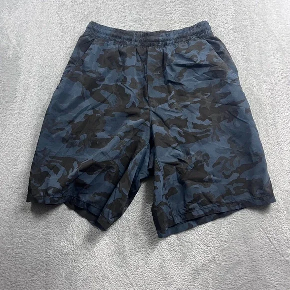 Lululemon Pace Breaker Linerless Shorts Mens Blue Camo 7 Inch Workout Running
