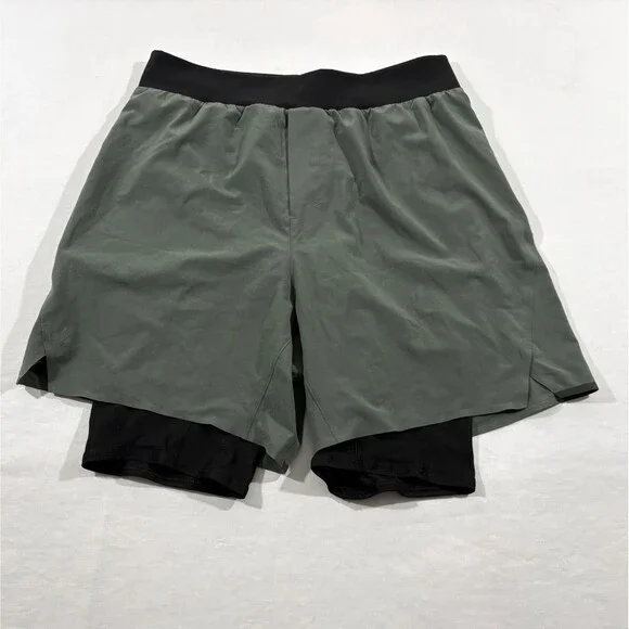 Lululemon Lab LM7AHWS Mens Green Stone Lined Diffract Run Short Gym Yoga Sz S