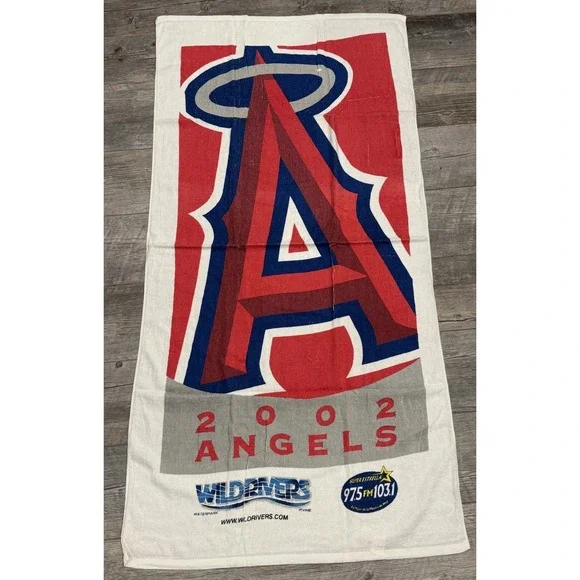 2 Vtg Angels Big A MLB Promotional Beach Bath Dorm Towel Wild Rivers Promo 2002