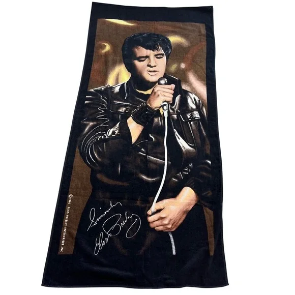 Elvis Presley Beach Towel  Black 1985 Vintage Leather Suit Graphic 60