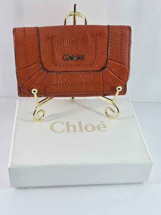 Chloe Orange Leather Keycase W/ Box