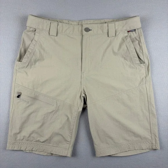Simms Mens Large Tan Stretch Waist Quick Dry Fishing Wet Wading Shorts Hiking